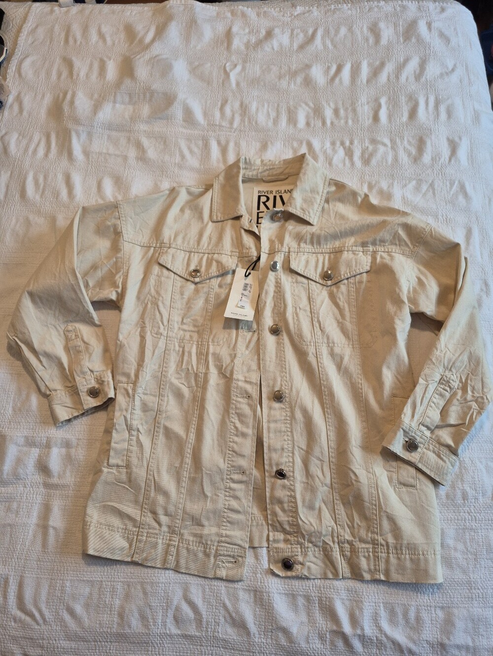 River Island women's Medium Ecru button up denim jacket NWT